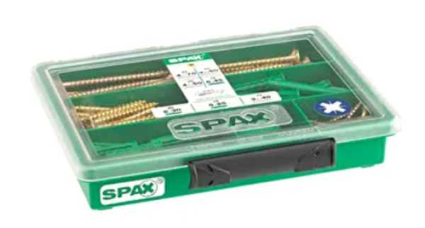 SPAX Sortimentskasten mit Dübel, 130 Stück, Senkkopf, Kreuzschlitz Z, YELLOX, 4000001992079